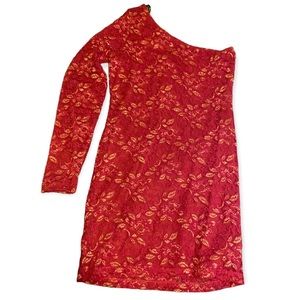 Burgundy/ Gold Floral Lacy Dress NEW
